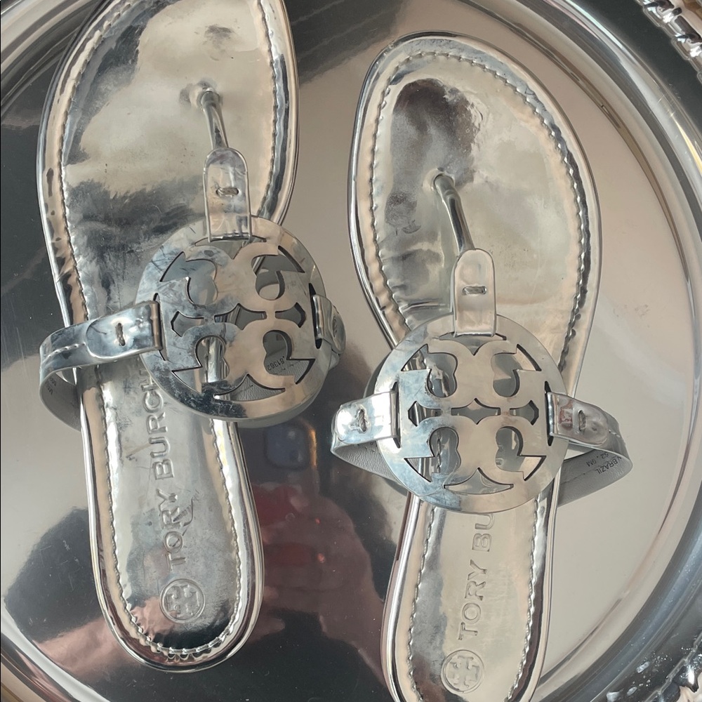 Tory Burch Metallic Silver Sandals